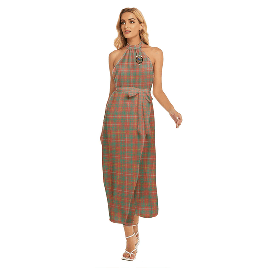 Bruce Ancient Tartan Crest Wrap Hem Belted Halter Dress