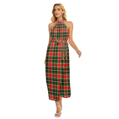 MacLachlan Hunting Modern Tartan Plaid Wrap Hem Belted Halter Dress