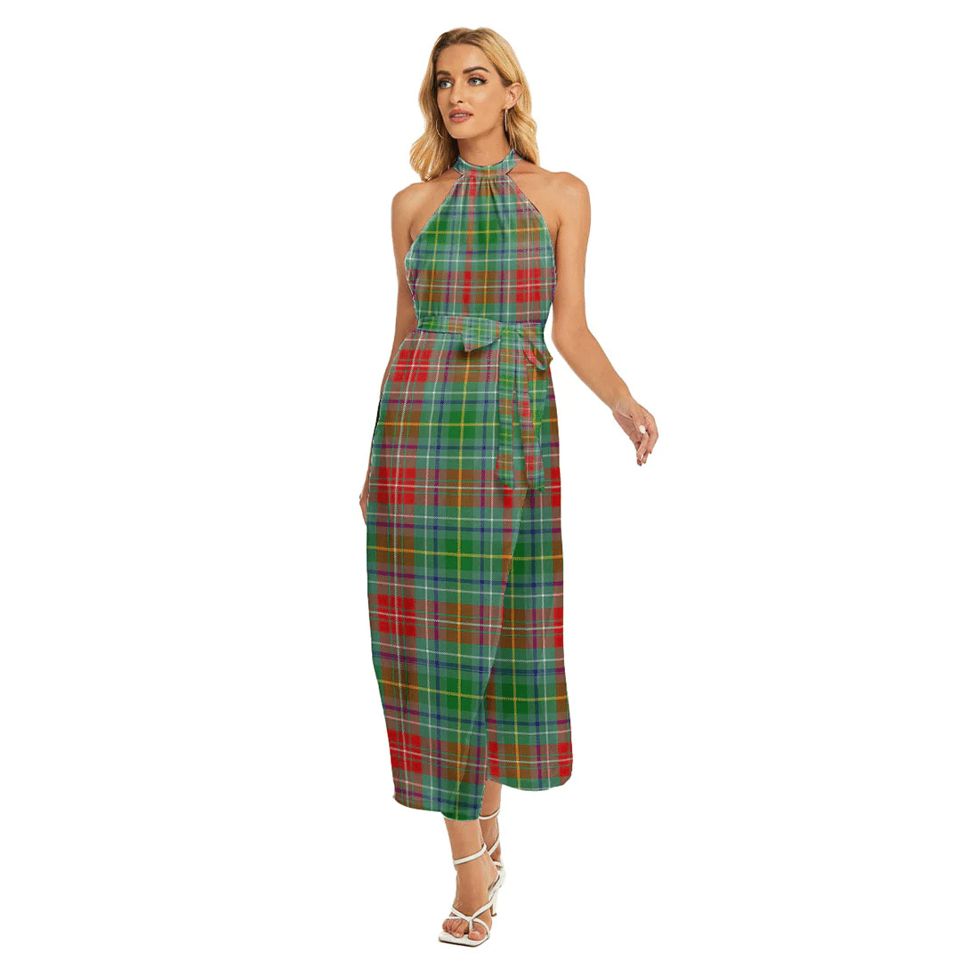 Muirhead Tartan Plaid Wrap Hem Belted Halter Dress