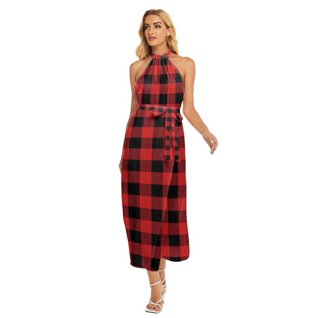 Rob Roy MacGregor Modern Tartan Plaid Wrap Hem Belted Halter Dress