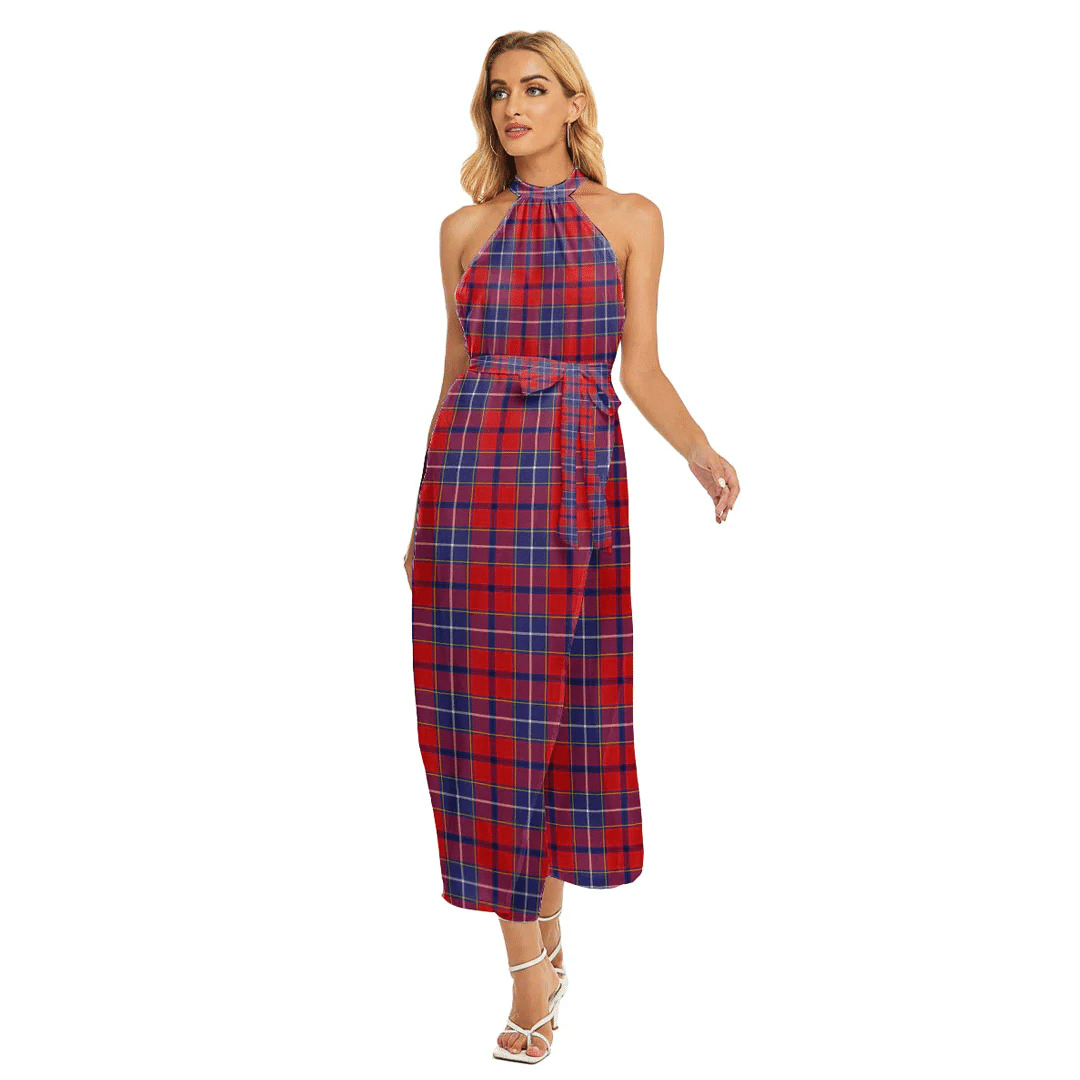 Wishart Dress Tartan Plaid Wrap Hem Belted Halter Dress