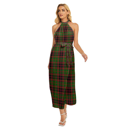 Buchan Modern Tartan Plaid Wrap Hem Belted Halter Dress