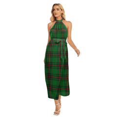 Fife District Tartan Plaid Wrap Hem Belted Halter Dress