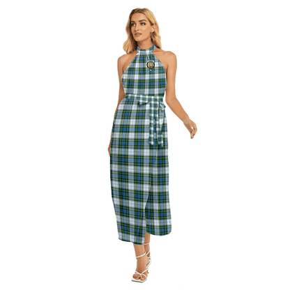 Campbell Dress Tartan Crest Wrap Hem Belted Halter Dress