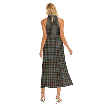 MacKenzie Weathered Tartan Crest Wrap Hem Belted Halter Dress