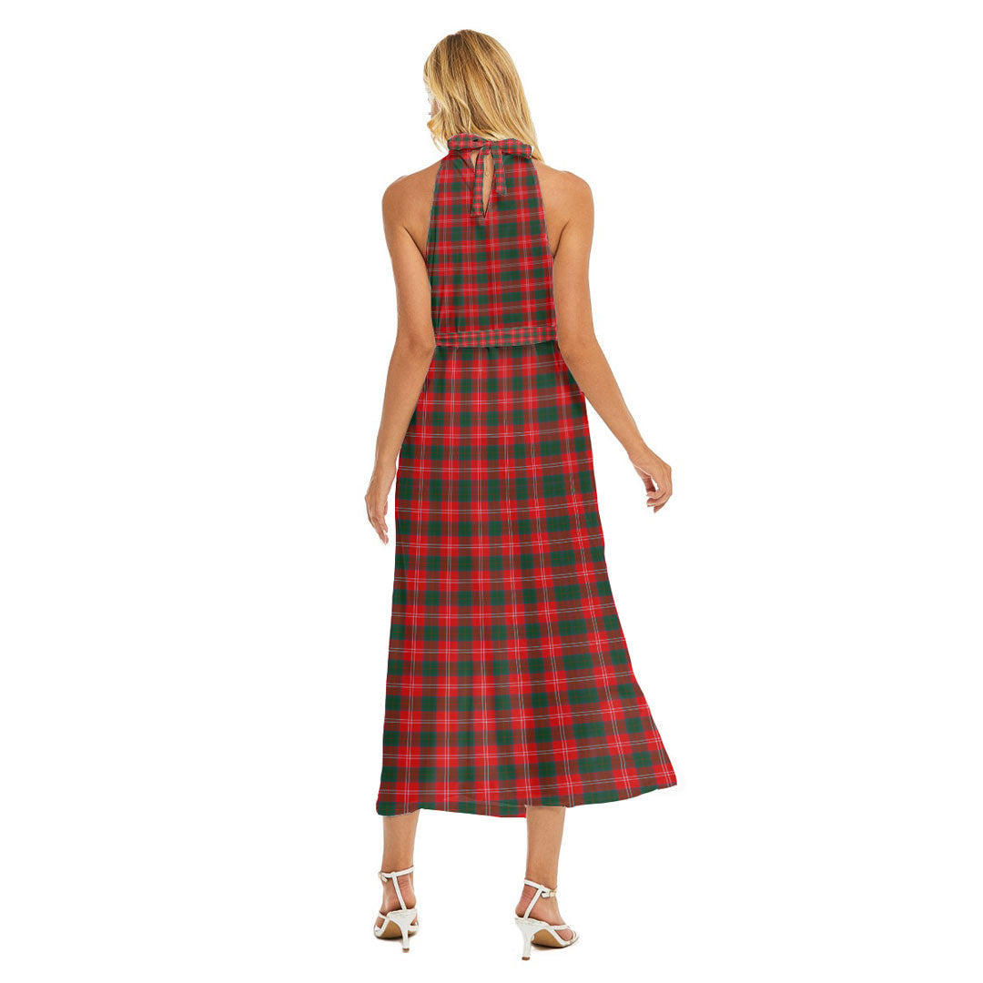 Chisholm Modern Tartan Crest Wrap Hem Belted Halter Dress