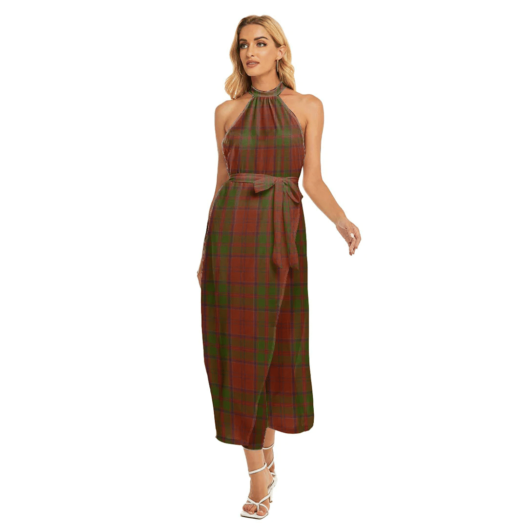 Drummond Tartan Plaid Tartan Plaid Wrap Hem Belted Halter Dress