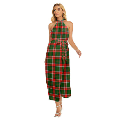 Pollock Modern Tartan Plaid Wrap Hem Belted Halter Dress