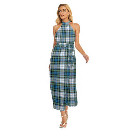 Campbell Dress Ancient Tartan Plaid Wrap Hem Belted Halter Dress