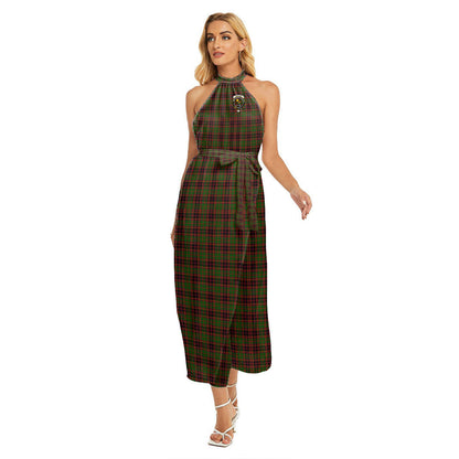 Buchan Modern Tartan Crest Wrap Hem Belted Halter Dress