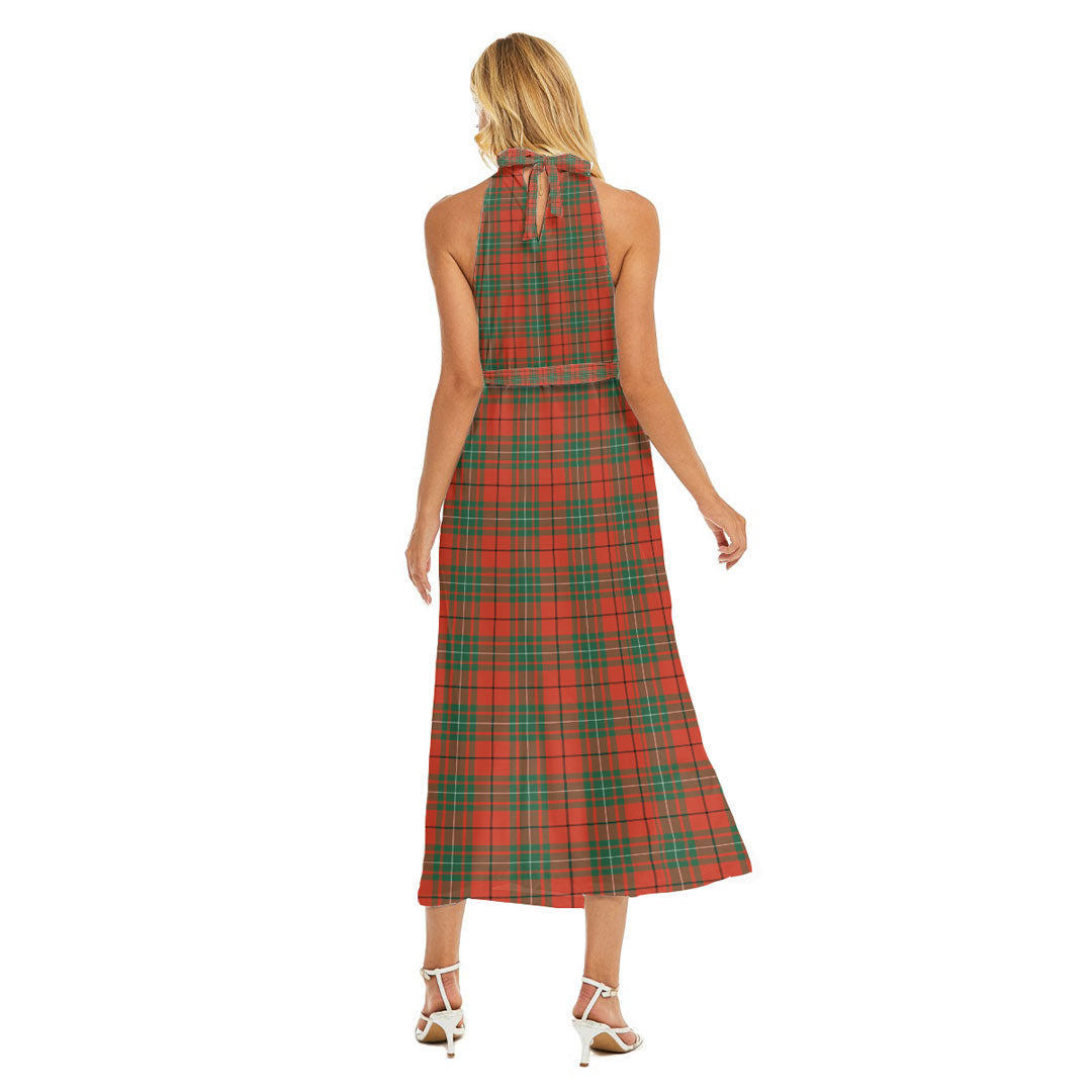 MacAulay Ancient Tartan Crest Wrap Hem Belted Halter Dress