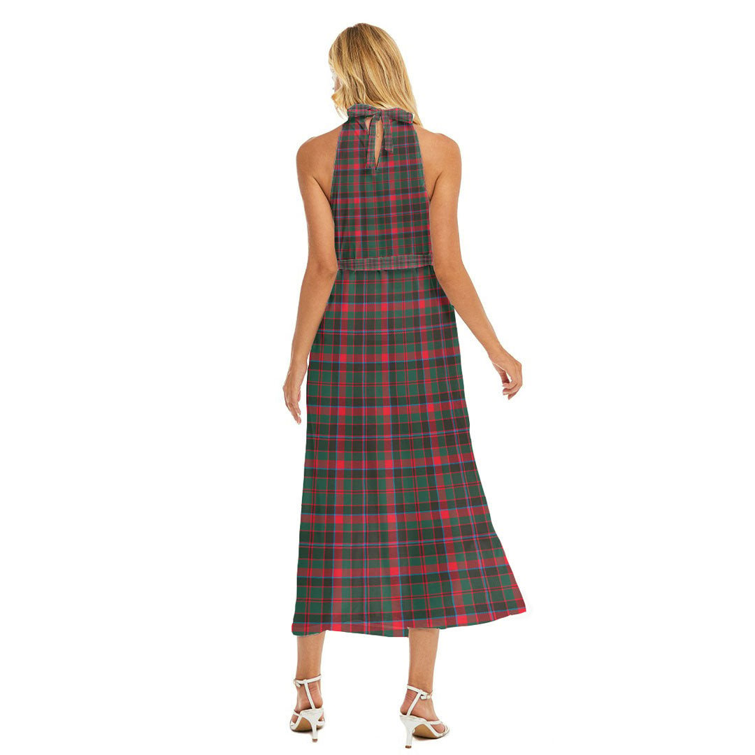 Cumming Hunting Modern Tartan Plaid Wrap Hem Belted Halter Dress