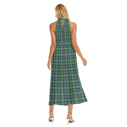 MacThomas Ancient Tartan Crest Wrap Hem Belted Halter Dress