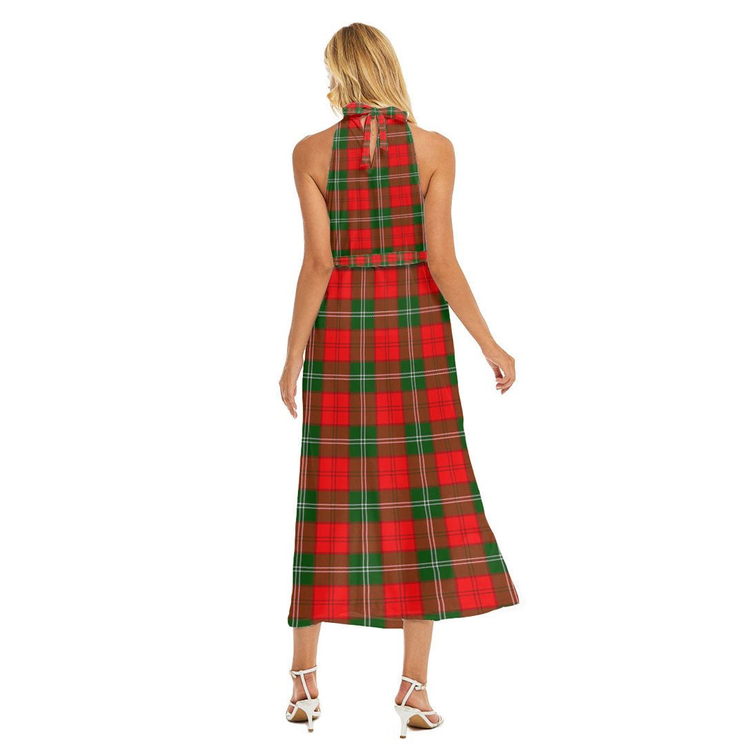 Lennox Modern Tartan Plaid Wrap Hem Belted Halter Dress