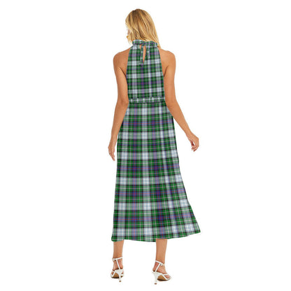 MacKenzie Dress Modern Tartan Crest Wrap Hem Belted Halter Dress