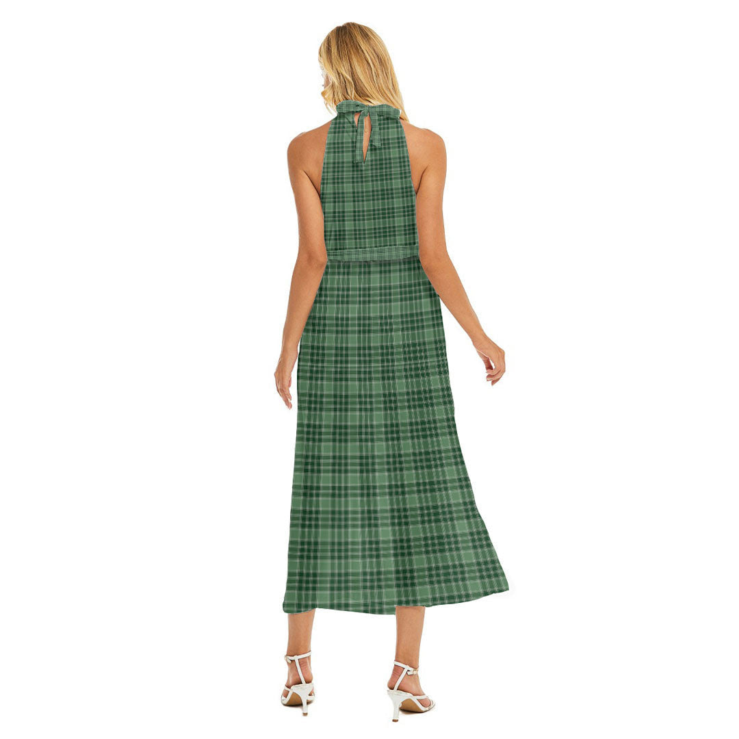 MacDonald Lord of the Isles Hunting Tartan Crest Wrap Hem Belted Halter Dress