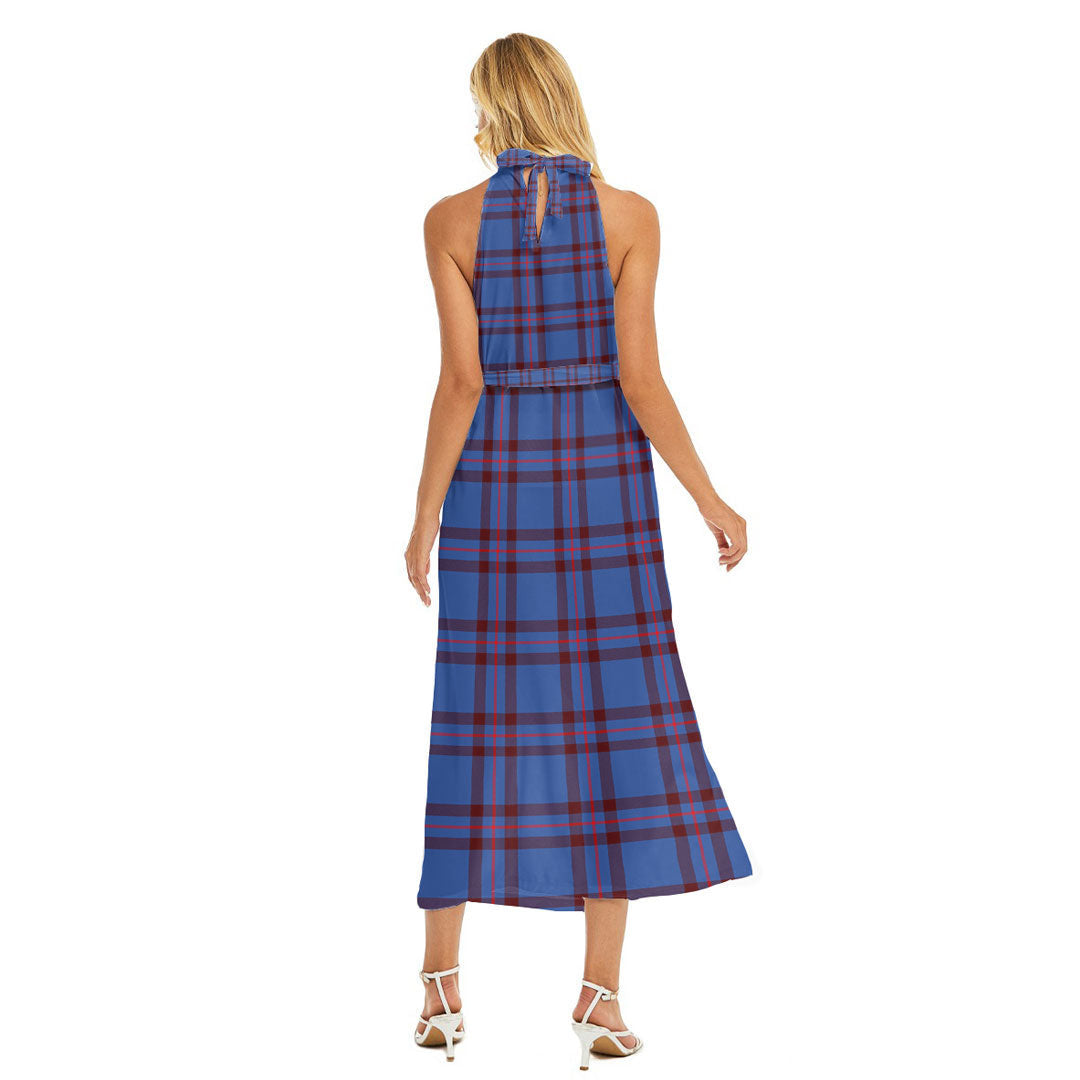 Elliot Modern Tartan Plaid Wrap Hem Belted Halter Dress