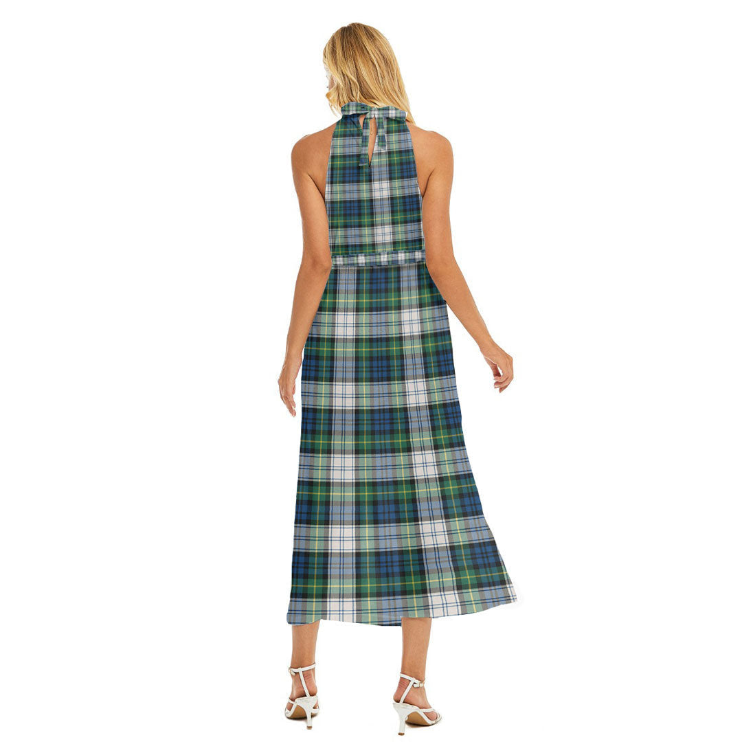 Gordon Dress Ancient Tartan Plaid Wrap Hem Belted Halter Dress