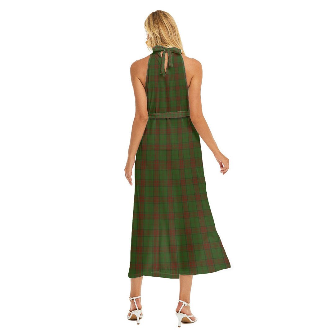 Maxwell Hunting Tartan Crest Wrap Hem Belted Halter Dress