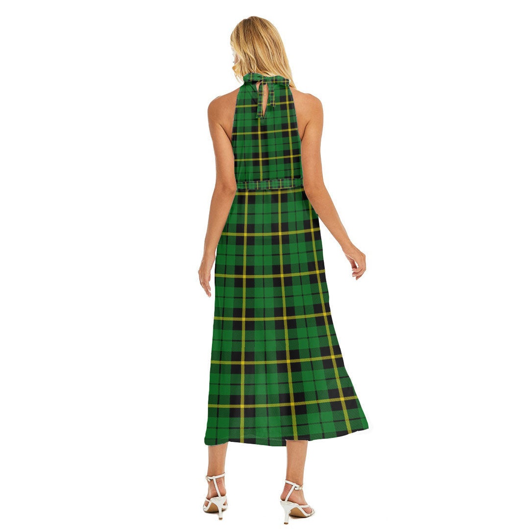 Wallace Hunting Green Tartan Plaid Wrap Hem Belted Halter Dress