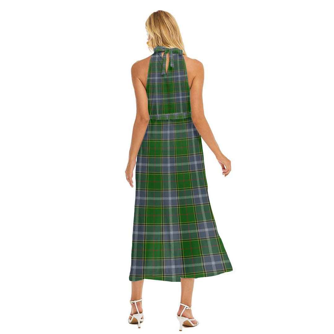 Pringle Tartan Plaid Wrap Hem Belted Halter Dress