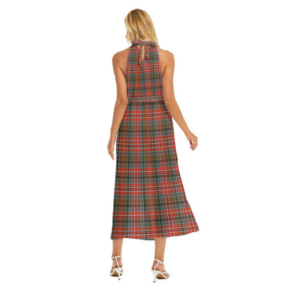 MacPherson Weathered Tartan Crest Wrap Hem Belted Halter Dress