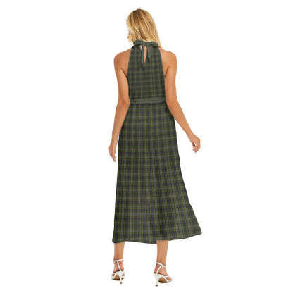 Davidson Tulloch Dress Tartan Crest Wrap Hem Belted Halter Dress