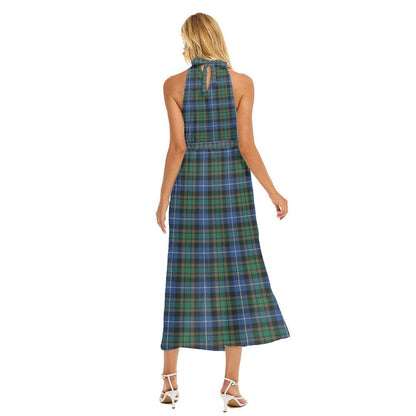 MacRae Hunting Ancient Tartan Plaid Wrap Hem Belted Halter Dress