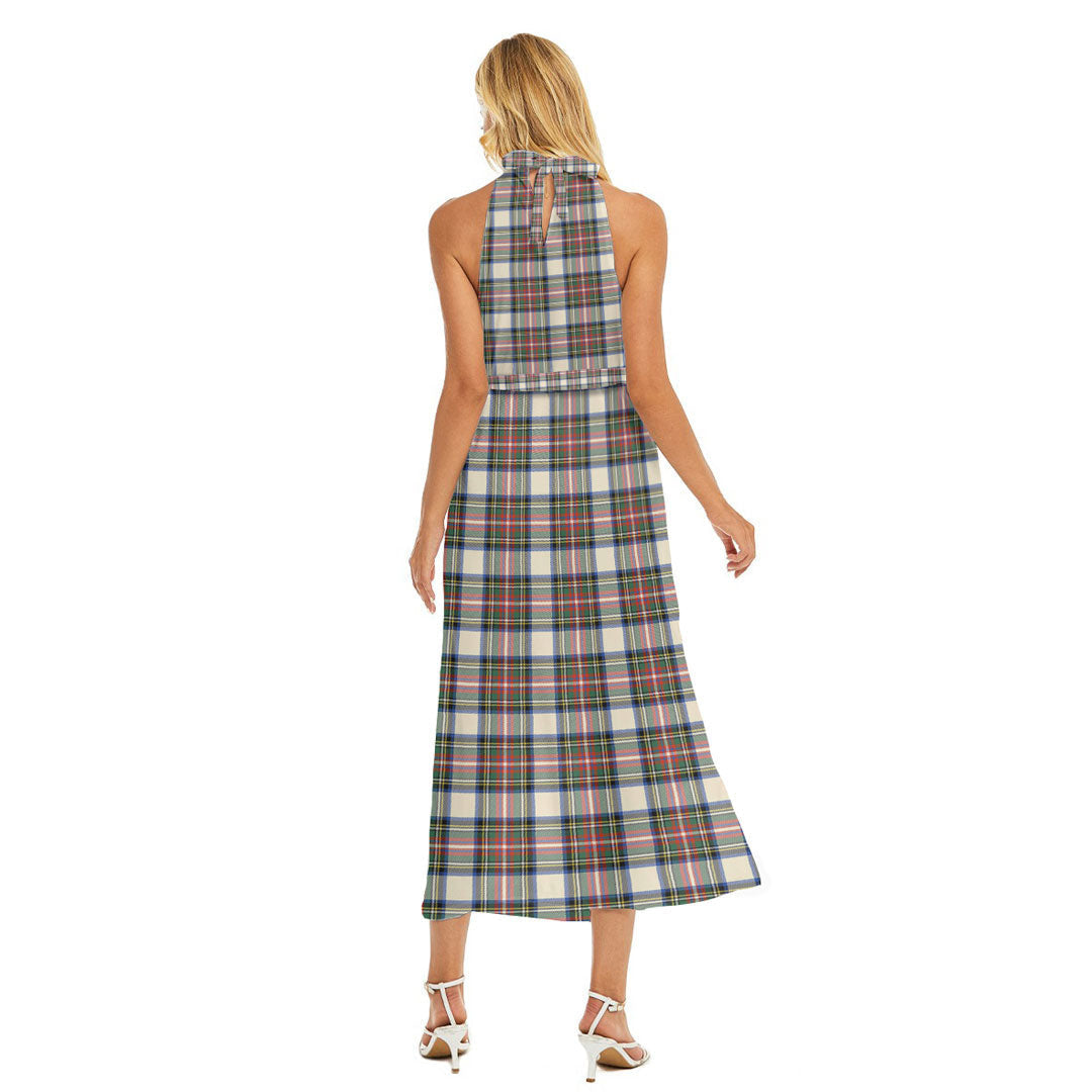 Stewart Dress Ancient Tartan Plaid Wrap Hem Belted Halter Dress