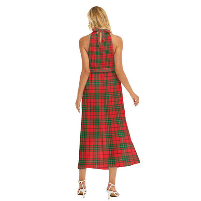 MacAulay Modern Tartan Plaid Wrap Hem Belted Halter Dress