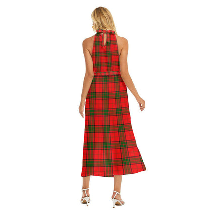 Maxwell Modern Tartan Plaid Wrap Hem Belted Halter Dress