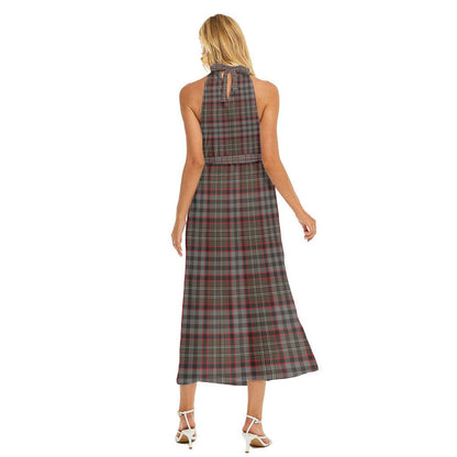 Nicolson Hunting Weathered Tartan Plaid Wrap Hem Belted Halter Dress