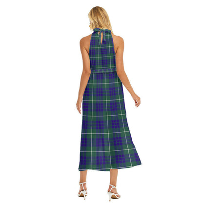 Hamilton Hunting Modern Tartan Plaid Wrap Hem Belted Halter Dress