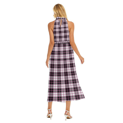 MacPherson Hunting Modern Tartan Crest Wrap Hem Belted Halter Dress