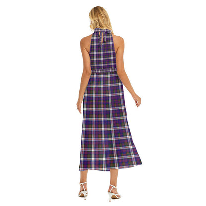 MacDonald Dress Modern Tartan Crest Wrap Hem Belted Halter Dress