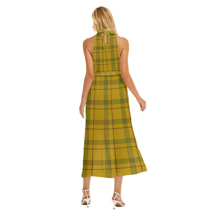 Houston Tartan Plaid Wrap Hem Belted Halter Dress