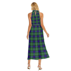 Alexander Tartan Plaid Wrap Hem Belted Halter Dress