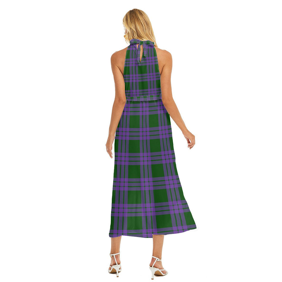 Elphinstone Tartan Plaid Wrap Hem Belted Halter Dress