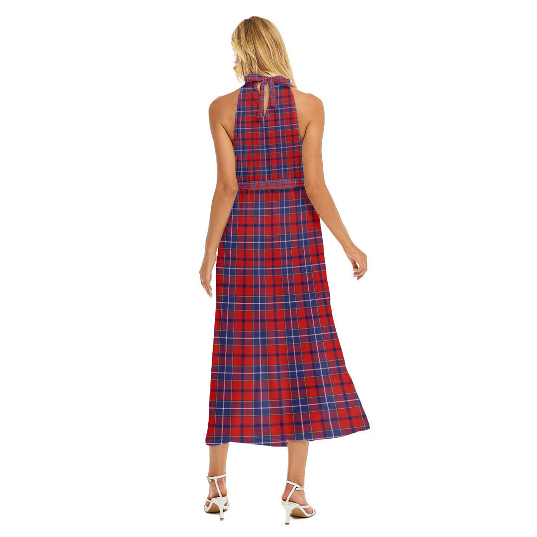 Wishart Dress Tartan Crest Wrap Hem Belted Halter Dress