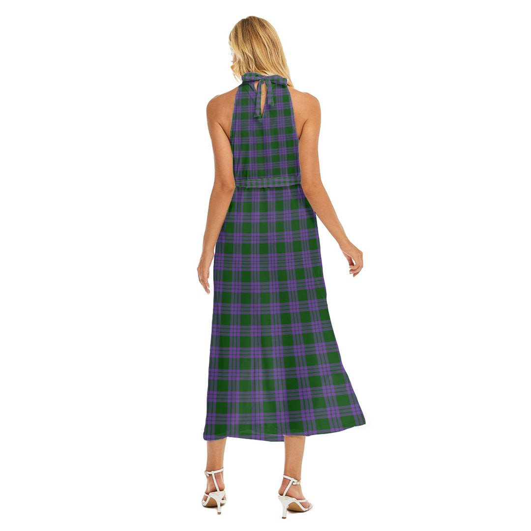 Elphinstone Tartan Crest Wrap Hem Belted Halter Dress