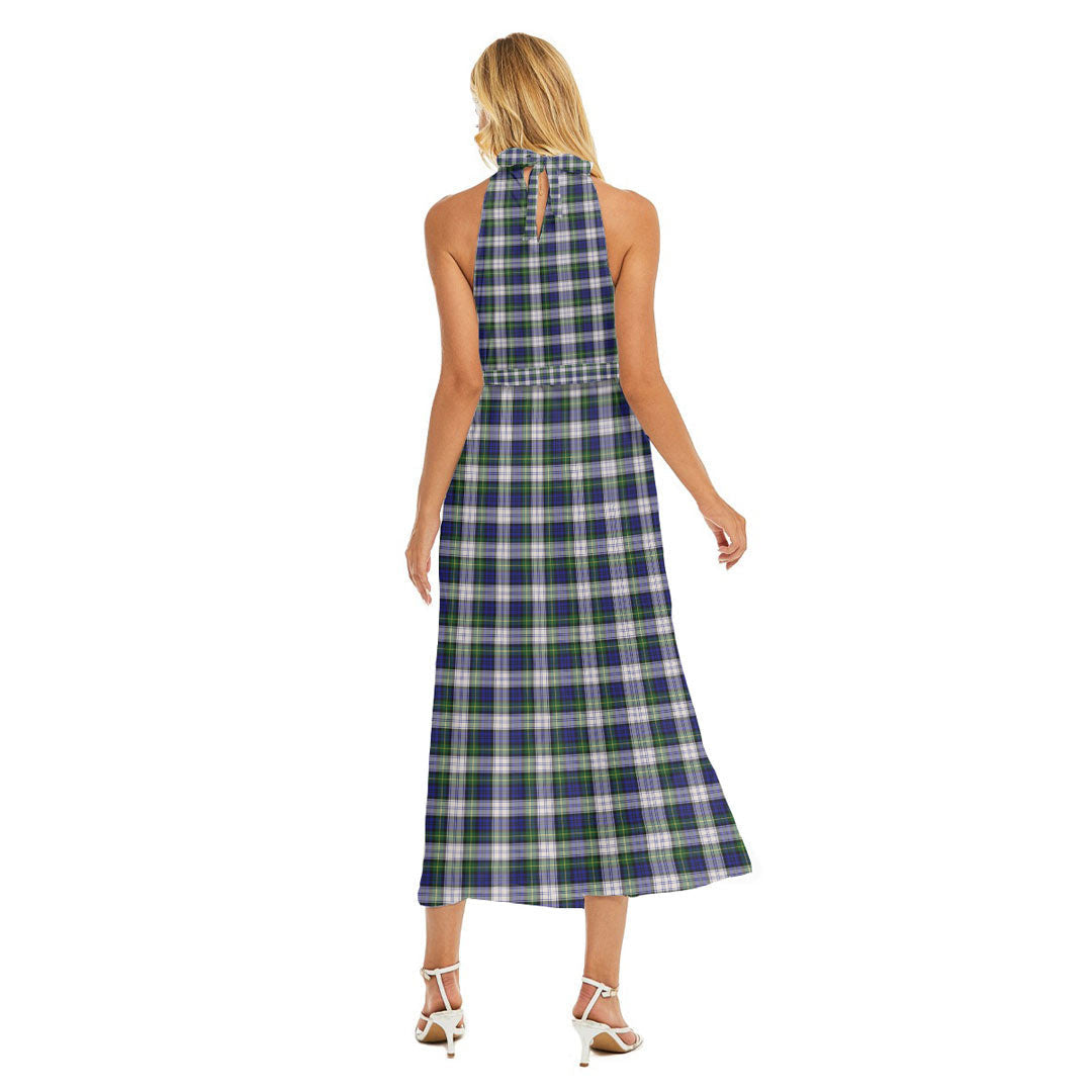 Gordon Dress Modern Tartan Crest Wrap Hem Belted Halter Dress