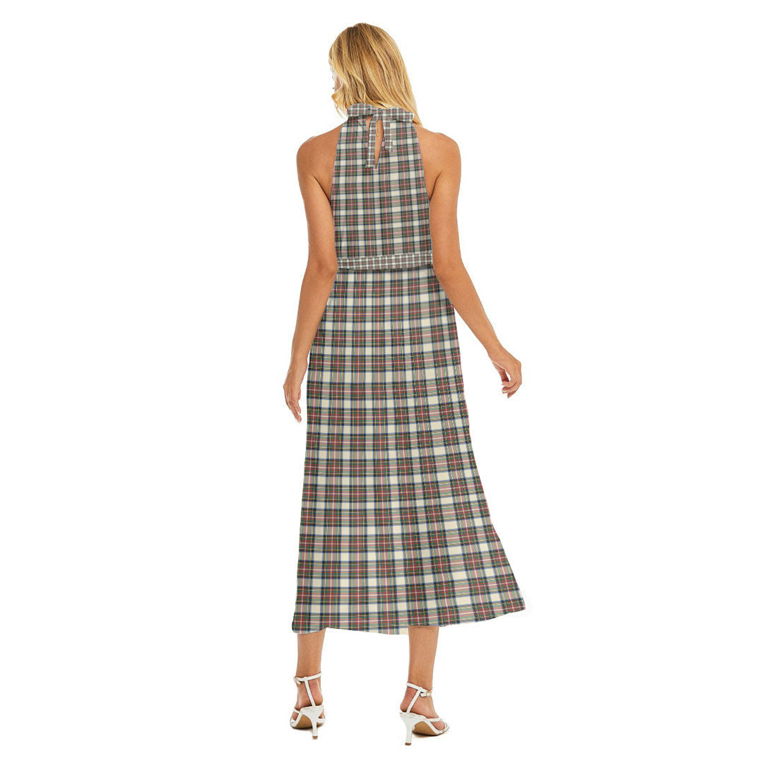 Stewart Dress Ancient Tartan Crest Wrap Hem Belted Halter Dress