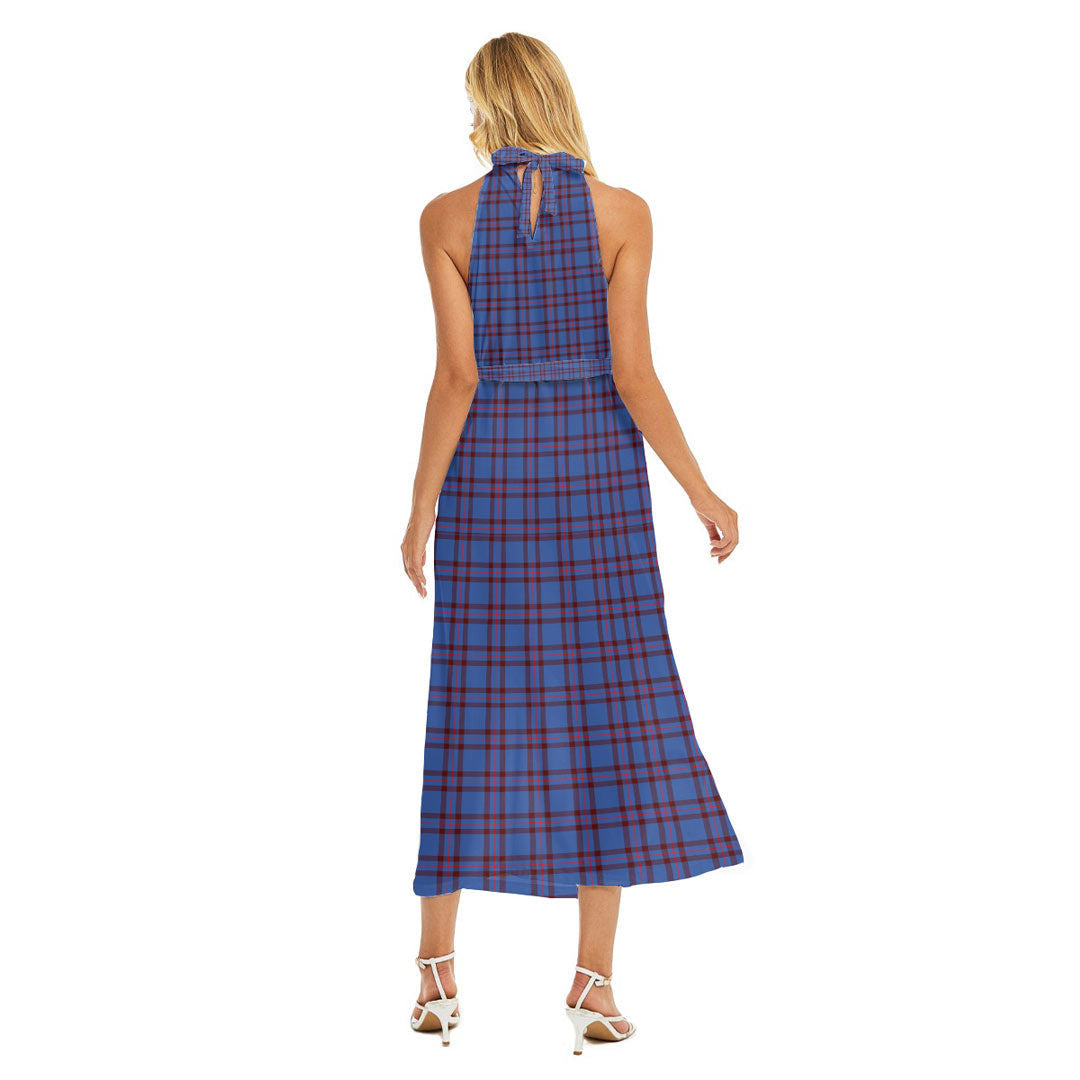 Elliot Modern Tartan Crest Wrap Hem Belted Halter Dress