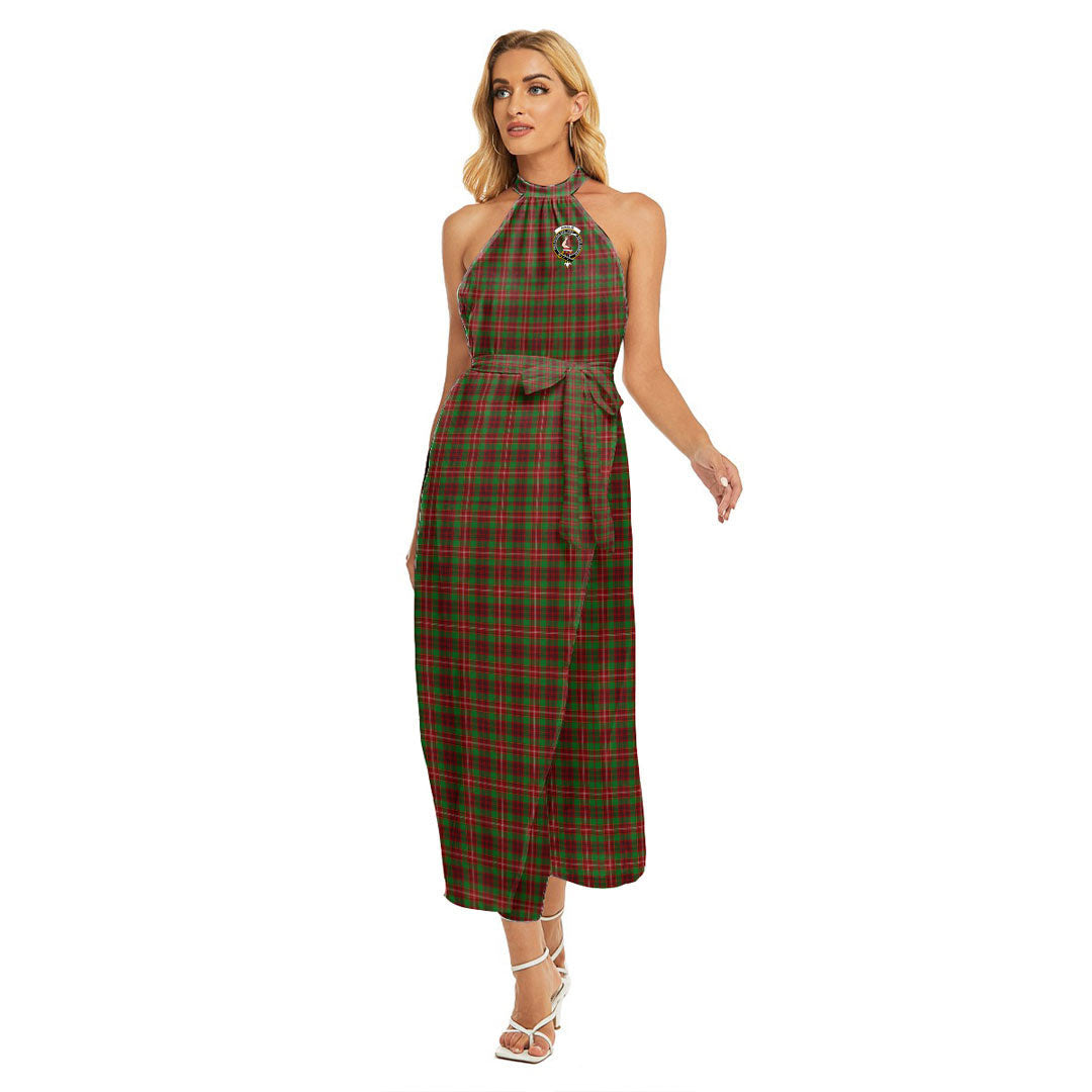 Ainslie Tartan Crest Wrap Hem Belted Halter Dress