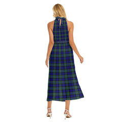 Arbuthnot Modern Tartan Crest Wrap Hem Belted Halter Dress