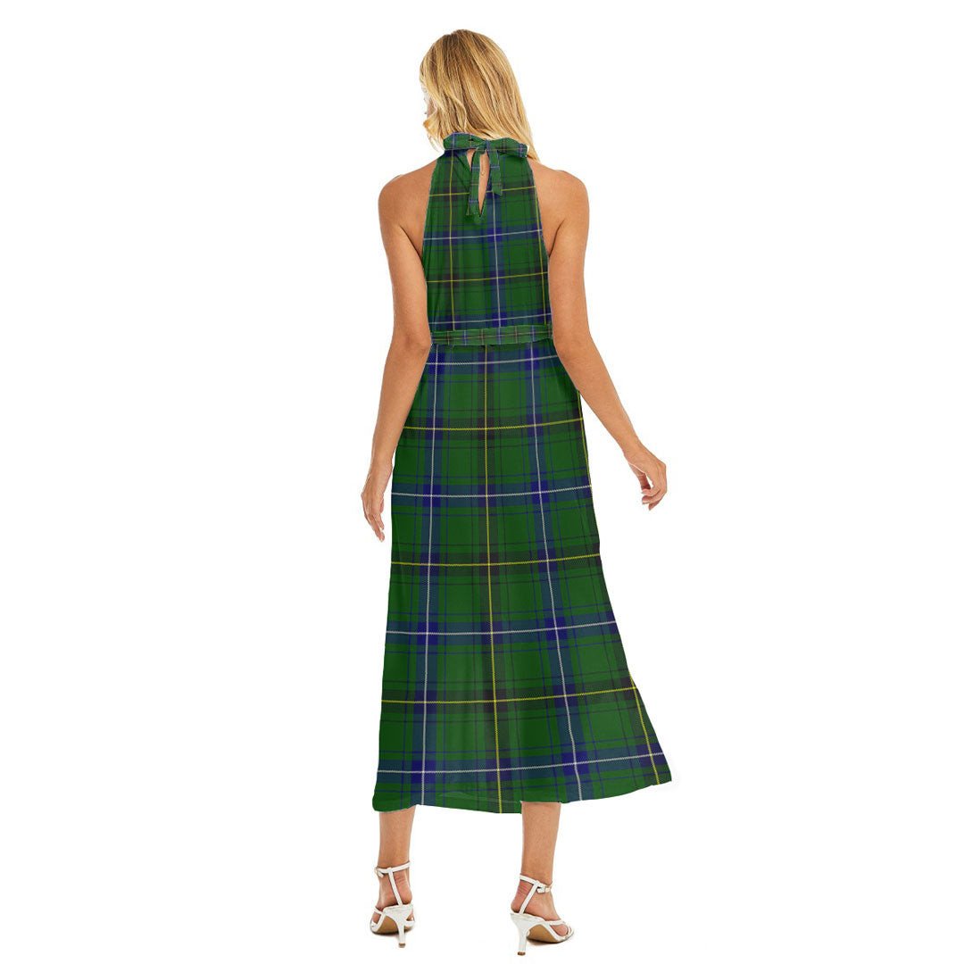 Henderson Modern Tartan Plaid Wrap Hem Belted Halter Dress