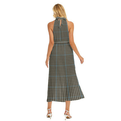 Haig Check Tartan Plaid Wrap Hem Belted Halter Dress