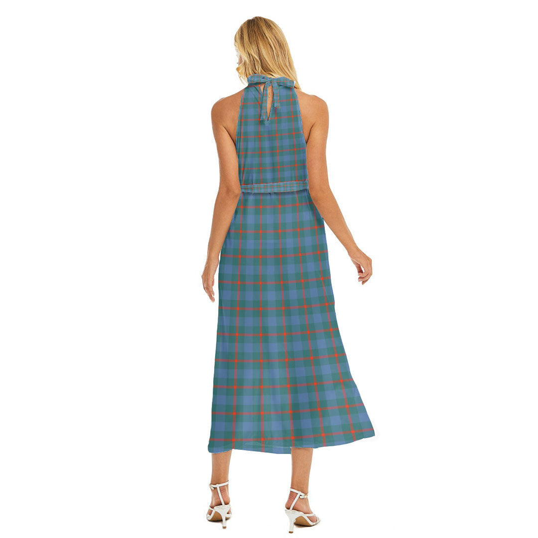 Agnew Ancient Tartan Plaid Wrap Hem Belted Halter Dress