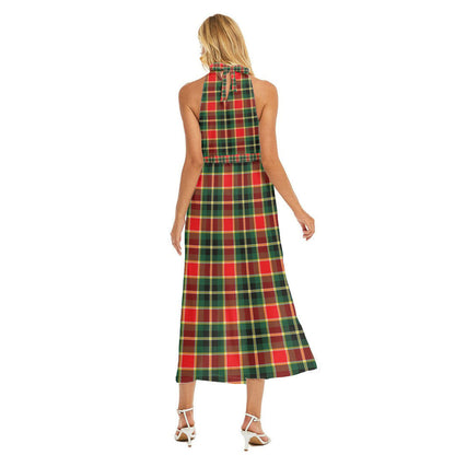 MacLachlan Hunting Modern Tartan Plaid Wrap Hem Belted Halter Dress