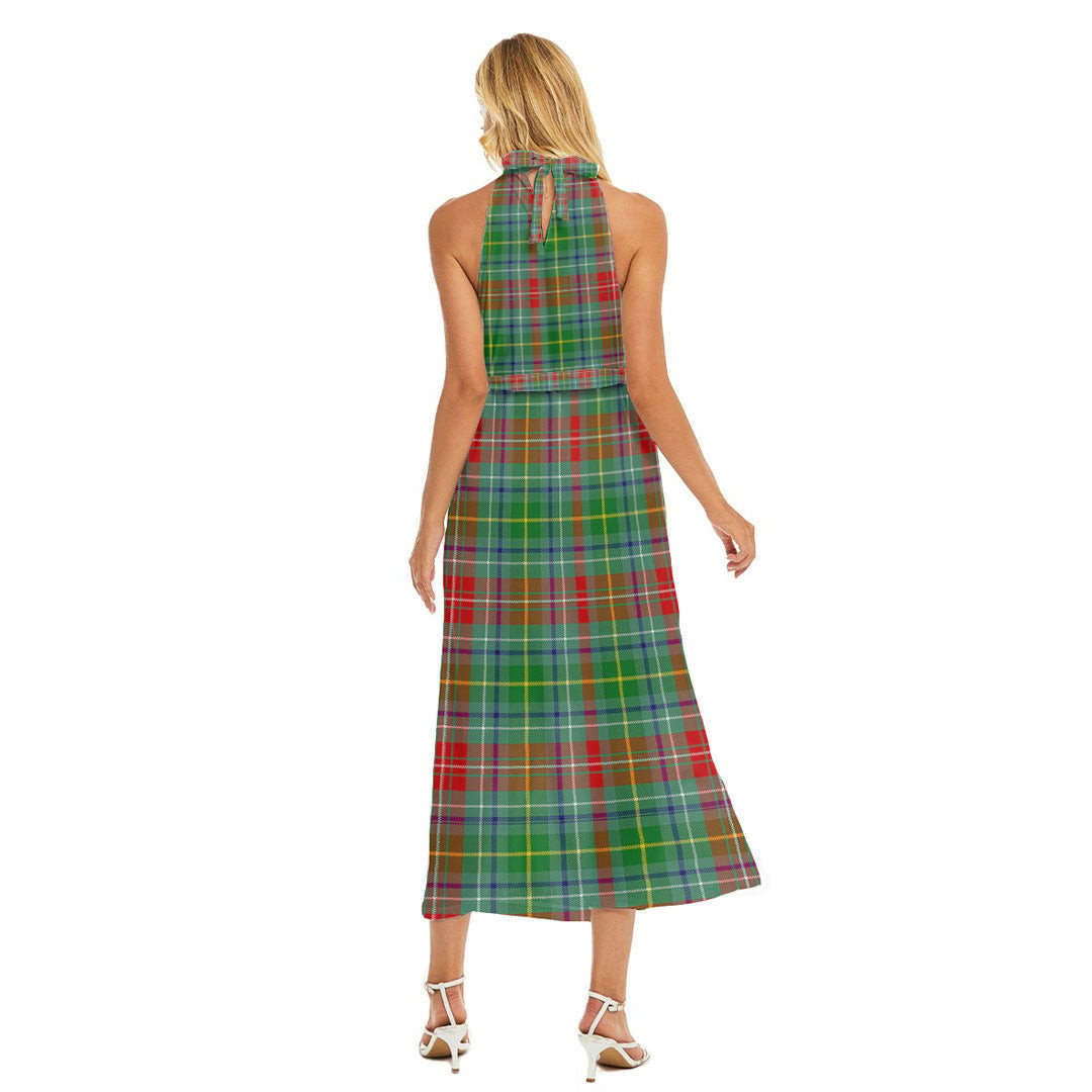 Muirhead Tartan Plaid Wrap Hem Belted Halter Dress